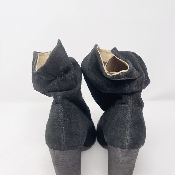 Nine West 6 Black Kaceyx5 Suede Leather Peep Toe Ruched Booties Block Heel - Picture 9 of 14